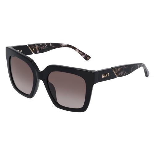 Nina Ricci NRISNR318 Damen-Sonnenbrille Vollrand Eckig Kunststoff-Gestell, schwarz