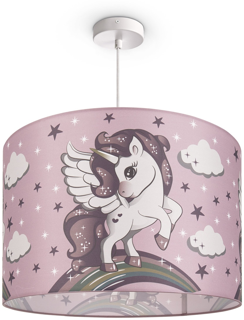 PACO HOME Pendelleuchte "Cosmo 213", weiß, 1, Ø 45,5cm H: 27cm, Leuchten, Kinderlampe Deckenlampe LED Kinderzimmer Lampe Mit Einhorn, E27, Kinderlampe Image