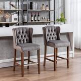 Set of 2 Counter Height Bar Stools, Upholstered 27" Seat Height Barstools, Wingback Dining Chairs with Tufted Back