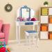 Gymax Kid Vanity Set Wooden Makeup Table Stool Tri-Folding Mirror