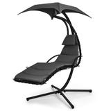 Gymax Hanging Chaise Lounge Curved Steel Patio Hammock Swing Chair w/