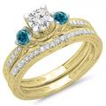 Dazzlingrock Collection 1.00 Carat (ctw) 14K Blue & White Diamond 3 Stone Bridal Engagement Ring Set 1 CT Yellow Gold Size 7.5