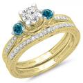 Dazzlingrock Collection 1.00 Carat (ctw) 14K Blue & White Diamond 3 Stone Bridal Engagement Ring Set 1 CT Yellow Gold Size 8.5