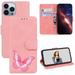 Compatible with iPhone 12 Pro Max Wallet Case PU Leather Butterfly Design for Women for Girls Protective Leather Case with Kickstand and Card Slots for iPhone 12 Pro Max 6.7 inch Pink