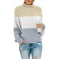 Ydkzymd Fall Sweater for Women Trendy Jumper Western Top Graphic Plus Size Oversized Long Sleeve Striped Crew Neck Knitted Tunic Ribbed Pullover Chunky Color Block Blouses Gray L