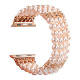 GEMEK Compatible With Apple Watch Band 38/40/41mm Women iWatch Bands Series 7/6/5/4/3/2/1 Handmade Beaded Elastic Stretch Pearl Bracelet Replacement Strap for Girls Wristband (Pink)