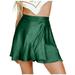 Mrat Skirt Women s Short Skirts Casual Ladies Fashion Casual Solid High Waist Satin Lace-up Short Skirt Girl Pleated Tennis Skirt