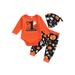 Calsunbaby Kids Baby Girls Boys Halloween 3Pcs Outfits Long Sleeve Romper Pumpkin Print Pants Hat Clothes Set Orange 0-6 Months