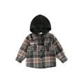 luethbiezx Kids Coat Plaid Long Sleeve Hooded Single-Breasted Jacket with Pockets Autumn Outfit for Boys 1-6 Years