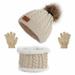 Baby Winter Beanie Hat Scarf Glove Set Knitted Beanie Cap Pom Pom Neck Warmer Scarf and Mitten Gloves Fleece Lined for Kids Baby Toddler Beige