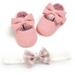 Ochine 2pcs/Set Newborn Baby Girl Princess Shoes Toddler Infant Wedding Dress Flat Shoes with Free Headband