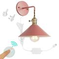 FSLiving Remote Control Retro Wall Light with USB Plug Receiving Controller Metal Macaron Color Wall Sconce with Recessed Push Button Switch Cord (4.9 Feet) and Remote Control Switch - Pink