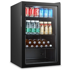 Barkühlschrank GAUKLER für 161 Dosen (330ml) | 1x Glastür + LED | 115 Liter, HxBxT 84,7x54x53,9cm | +3/+10°C | Schwarz + CHEFGASTRO Geschirrtuch Image