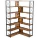 Industrial Style 7-Tier Bookshelf, L-Shaped Corner Bookcase with Metal Frame
