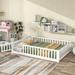 Floor Platform Bed with Fence and Door Twin/Full/Queen Size , Wooden Playpen Bed for Kids, Kids Fence Bed, No Box Spring Needed