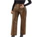 Bigersell Women s High Waist Pants Full Length Pants Women s Fashion Fall Winter High Waist Solid Solid Straight Pocket Faux Leather Pants Trousers Ladies Classic Bootcut Pants