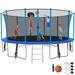 Kumix Trampoline with Enclosure 1500LBS 15FT Trampoline for Kids Adults Trampoline with Basketball Hoop Ladder Wind Stake Recreational Outdoor Heavy Duty Trampoline for Family