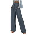 Bigersell Distressed Pants for Women Full Length Pants Women s Loose Wide Leg Pants Cotton Linen Trousers Straight Pants Casual Pants Ladies High Waist Pants