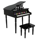 Kids Classic Wooden 30-Key Mini Grand Piano Musical Instrument Toy with Piano Lid Bench Music Rack Song Book Note Stickers Enamel Finish - Black