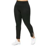 Women Skinny Pants Lace Up Cuff Slim Fit Comfy High Rise Pants Stretch Pants for Yaga Fitness Black M
