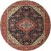 Ahgly Company Indoor Round Traditional Saffron Red Medallion Area Rugs 3 Round