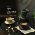 HYDa 1 Set Dollhouse Coffee Cup Realistic Alloy Miniature Teacup Saucer Spoon Set Model Ornament for Micro Landscape