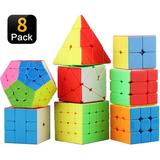 TOY Life Speed Cube Set 8 Pack Magic Cube | Includes Speed Cubes 3x3 2x2 Pyramid Cube Speed Cube Plus Bonus Puzzle Cube Puzzles Bundle