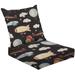 2-Piece Deep Seating Cushion Set Cute kids watercolor for a boy a sky a aerostat dirigible airplanes Outdoor Chair Solid Rectangle Patio Cushion Set