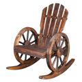 Ktaxon 35in Garden Rocker Outdoor Rocking Chair Fir with Wheel for Patio Wood Lounge Chair Carbonized Color