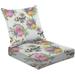2-Piece Deep Seating Cushion Set Seamless floral pink purple yellow flowers white Watercolor Outdoor Chair Solid Rectangle Patio Cushion Set