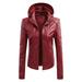 Vest for Cold Weather Womens Long Sleeve Leather Jacket Motorcycle Leather Jacket PU Leather Jacket Fashion Womens Jacket Coat With Detachable Hat