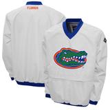 Men's Franchise Club White Florida Gators Windshell Big Logo V-Neck Pullover Jacket