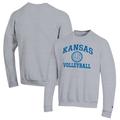 Men's Champion Heather Gray Kansas Jayhawks Volleyball Icon Powerblend Pullover Sweatshirt