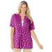 Plus Size Women's 7-Day Layer-Look Elbow-Sleeve Tee by Woman Within in Raspberry Ditsy Bouquet (Size 26/28) Shirt