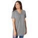 Plus Size Women's Perfect Short-Sleeve Shirred V-Neck Tunic by Woman Within in Medium Heather Grey (Size S)