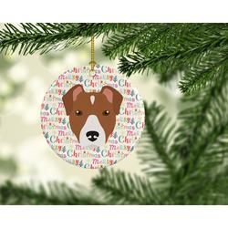 The Holiday Aisle® Rat Terrier Merry Christmas Hanging Figurine Ornament Ceramic/Porcelain in Black/Brown | 2.8 H x 2.8 W x 0.15 D in | Wayfair