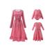 Mommy and Me Matching Family Matching Dresses Crew Neck Long Sleeve High Waist Dots Print Ruffle Long Dress with Belt for Mom Kids