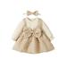 Bagilaanoe Toddler Baby Girl Dress Ruffle Long Sleeve A-line Princess Dresses + Headband 3M 6M 9M 12M 18M 24M 3T Kid Fall Patchwork Skirt