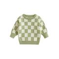 Toddler Baby Girls Boys Checkerboard Sweaters Long Sleeve Crewneck Knit Pullover Jumper Tops Spring Autumn Clothes