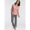 Pyjama H.I.S Gr. 42, rosa (rosa, schwarz) Damen Homewear-Sets Pyjamas