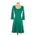 Old Navy Casual Dress - A-Line Scoop Neck 3/4 sleeves: Green Print Dresses - Women's Size X-Small