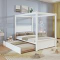 Red Barrel Studio® Full Platform Canopy Bed Wood in White | 71.2 H x 56.9 W x 79.5 D in | Wayfair 41FB7E294B6F41EEA4F3CF52F70873AC