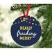 The Holiday Aisle® Funny Gas Round Holiday Shaped Ornament Metal in Blue | 0.1 H x 3.5 W x 3.5 D in | Wayfair E890BD4CA5FF4D44BBFA023698E8C454