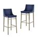 Modrest Mimi Contemporary Blue Velvet & Brass Counter Stool (Set of 2)