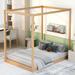 Full Size Modern Floor Wood Canopy Bed Low Profile Platform Bed for Small Bedroom City Aprtment Dorm