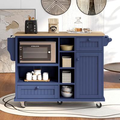 Kitchen Island Cart with Storage Cabinet and Two Locking Wheels