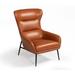 Industrial Orange Leather And Metal Lounge Chair - 37" x 26" x 36"