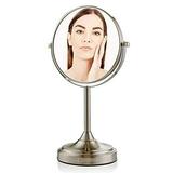 Ovente 7 Tabletop Makeup Mirror with Stand 1X & 7X Magnification Adjustable Double Sided Round Magnifier Ideal for Dresser Vanity Office Station & Bathroom Nickel Brushed MNLCT70BR1X7X