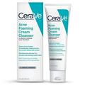 CeraVe Acne Foaming Cream Cleanser | Acne Treatment Face Wash with 4% Benzoyl Peroxide Hyaluronic Acid and Niacinamide | Cream to Foam Formula | Fragrance Free & Non Comedogenic | 5 Oz