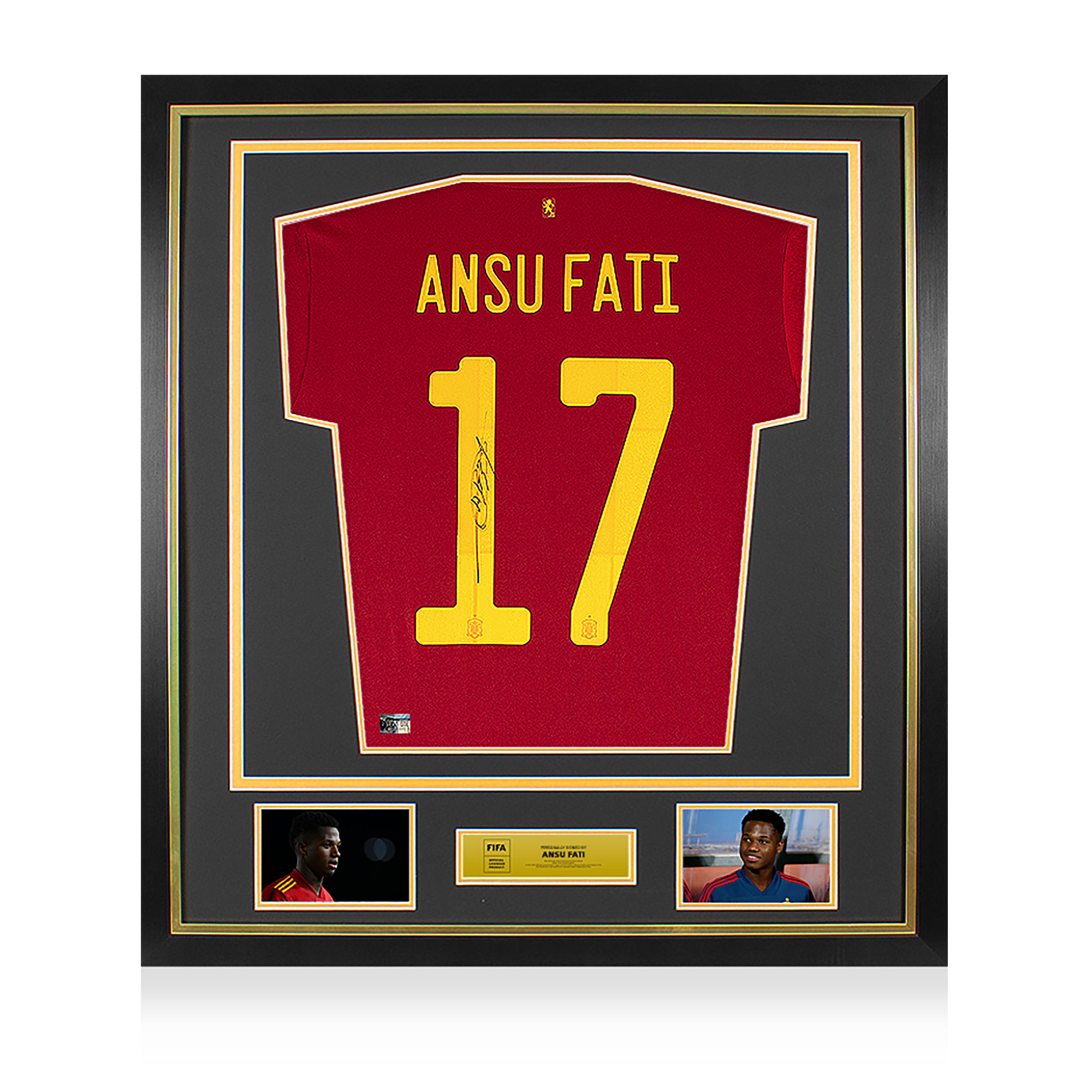 Ansu Fati, offizielles signiertes Heimtrikot der FIFA-Weltmeisterschaft Spanien 2020-21 – gerahmt Image